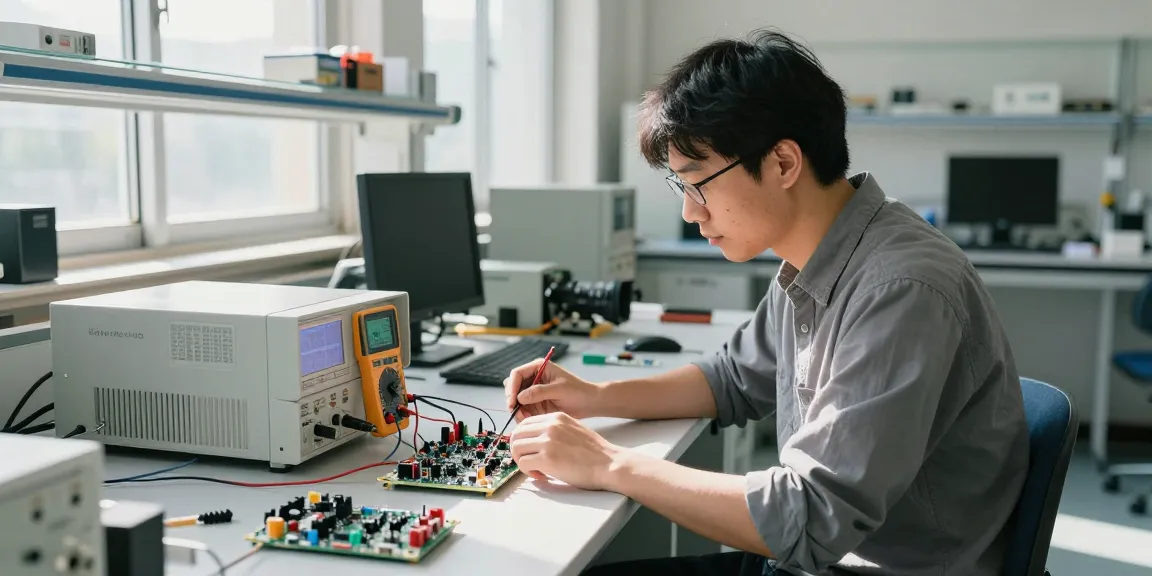 Kiprim DC Power Supply in use by an engineer in a bright electronics lab